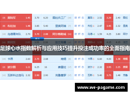 足球心水指数解析与应用技巧提升投注成功率的全面指南